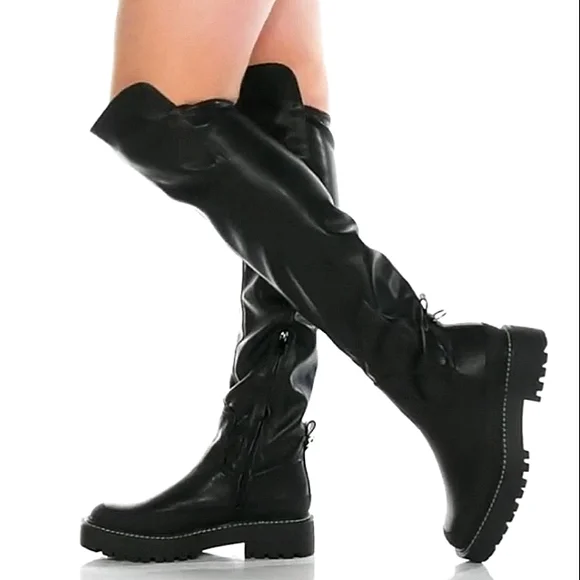 New w/Box Sam Edelman Lerue Vegan Leather Over-The-Knee Lug-Sole Boots Size 6 - Picture 2 of 13